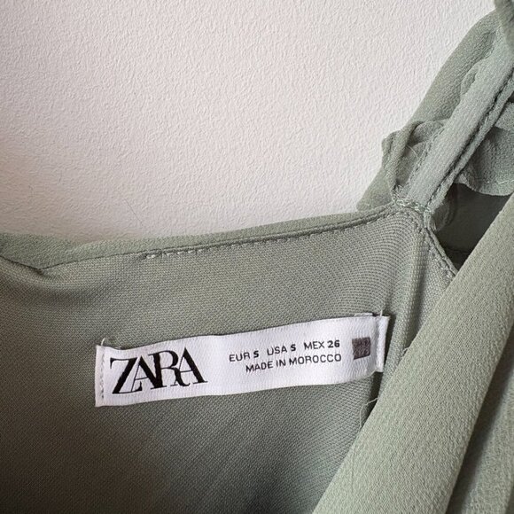Zara Ruffled Sleeve Draped Mini Dress Green Size Small - Picture 13 of 13